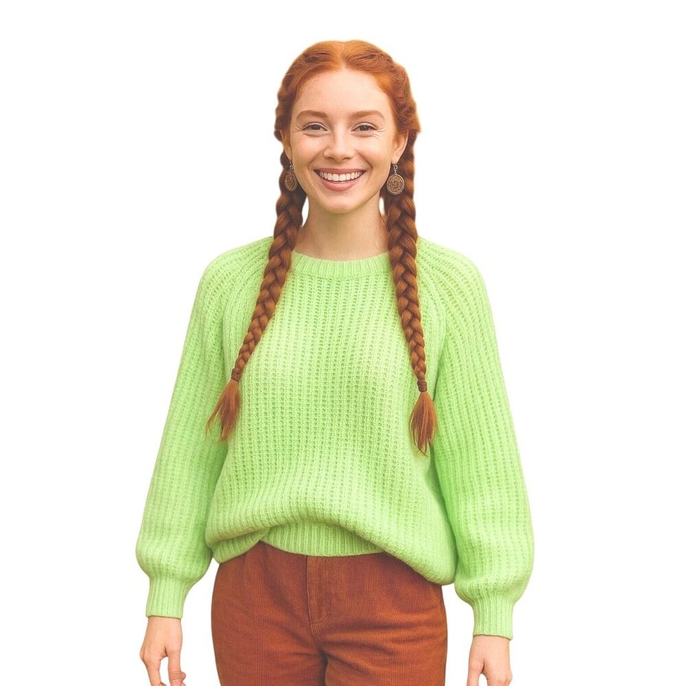 Wild Fable Med Sweater Knit Top Raglan Pullover Neon Oversized Long Sleeve Shirt